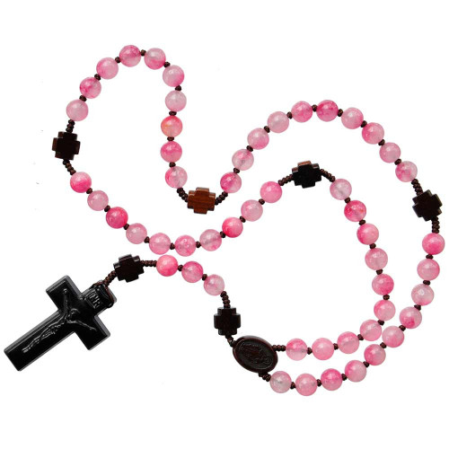 8mm Pink Jade and Jujube Wood Rosary, R5358