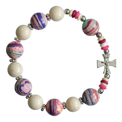 Rosary Bracelet with 10mm/12mm Pink Gemstone Beads, RBA71