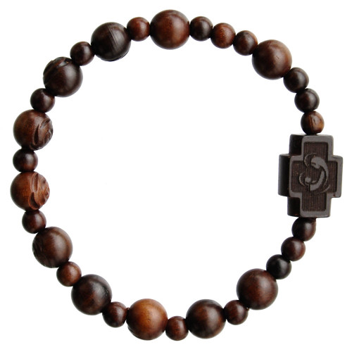 Rosary Bracelet with 8mm Rose Carved Jujube Wood Beads, RBS2N