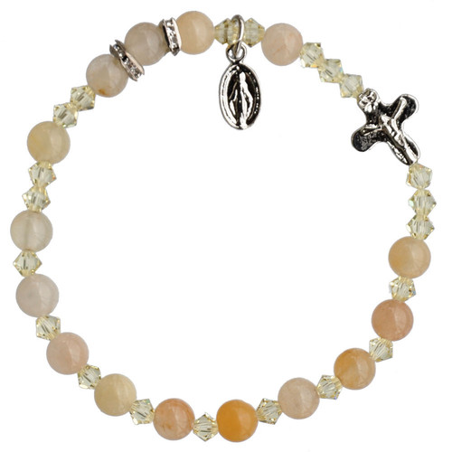 6mm Genuine Gold Jade Bracelet with Crucifix and Miraculous Medal, RBS40