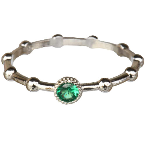 Sterling Silver May Birthstone Rosary Ring with Cubic Zirconia, RRMAY