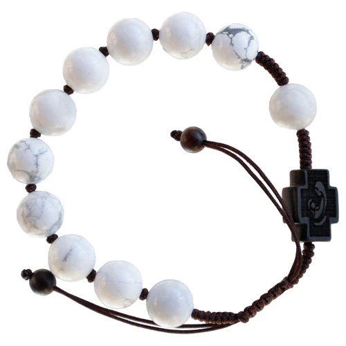 Adjustable Rosary Bracelet with 10mm Howlite and Jujube Wood, RSC15