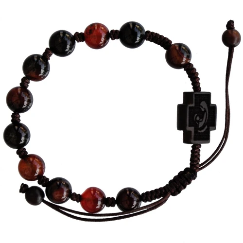 Adjustable Rosary Bracelet with 8mm Agate and Jujube Wood, RSC30