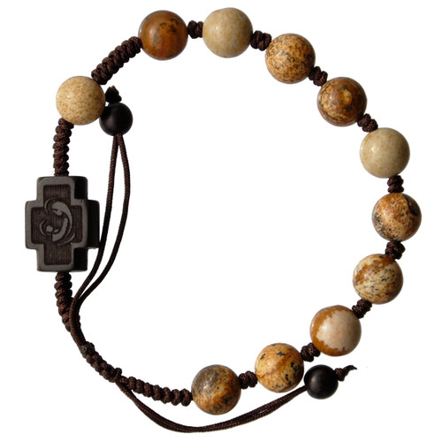 Adjustable Rosary Bracelet with 8mm Picture Jasper and Jujube Wood, RSC31