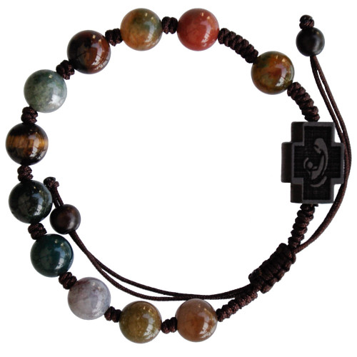 Adjustable Rosary Bracelet with 8mm Multicolor Onyx and Jujube Wood, RSC38