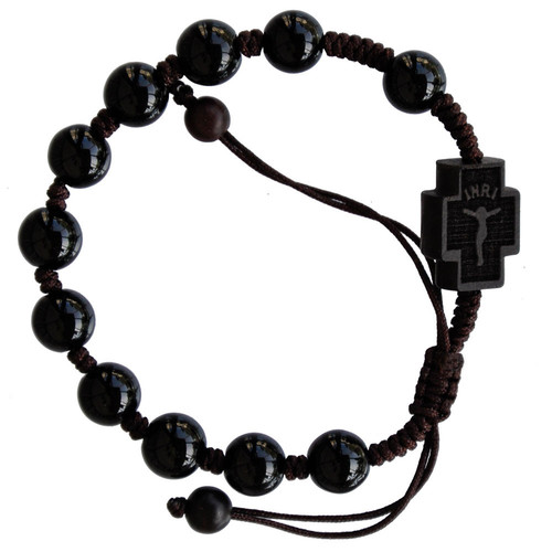 Adjustable Rosary Bracelet with 8mm Black Onyx and Jujube Wood, RSC39