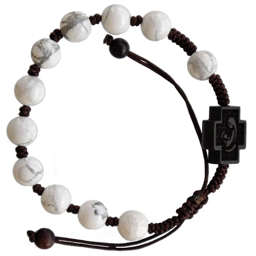 Adjustable Rosary Bracelet with 8mm Howlite and Jujube Wood, RSC45