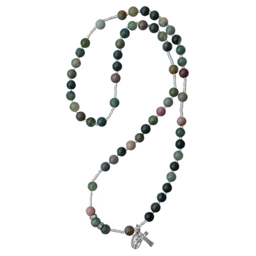 6mm Multicolor Onyx Rosary Necklace with Crucifix and Miraculous Medal, SN28