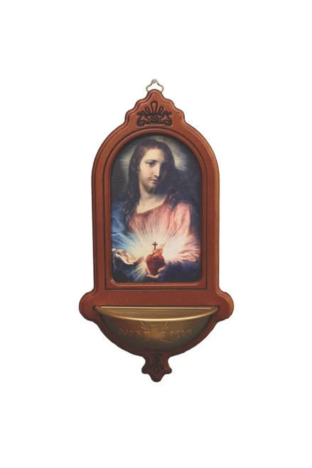 Sacred Heart of Jesus Wood Holy Water Font 5.5x10" AL-29-SHJ