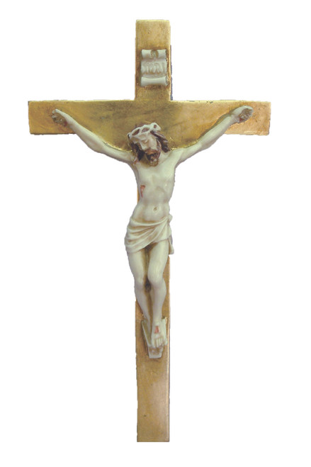 Crucifix in Hand-Painted Alabaster 9.5" F-54-GO
