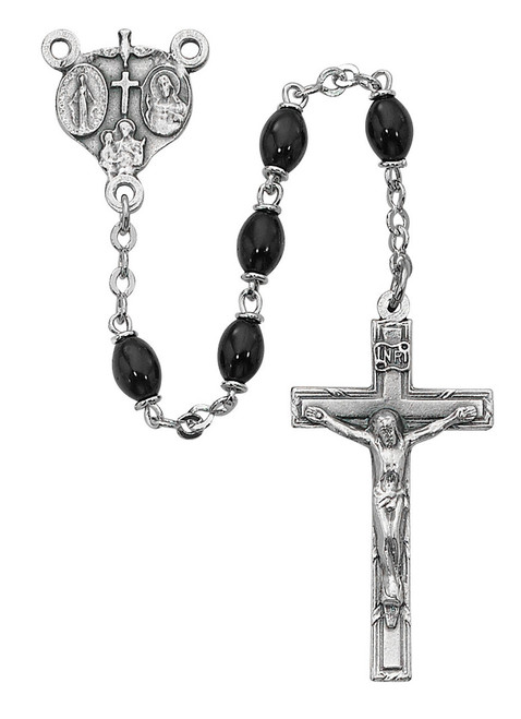 Four Way Black Glass Oval Rosary