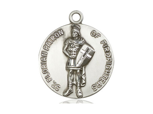 Sterling Silver St. Florain Pendant, Lite Curb Chain, 1" x 7/8"