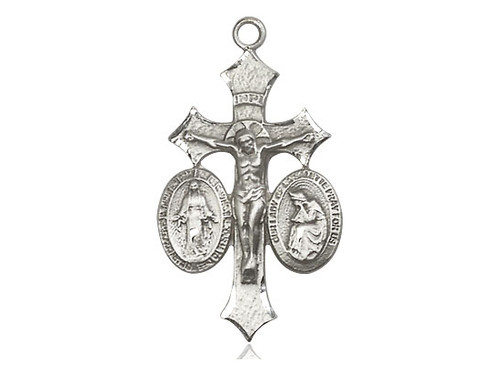Sterling Silver Jesus, Mary, Our Lady of La Salette Pen, Lite Curb Chain, 1 1/8" x 5/8"