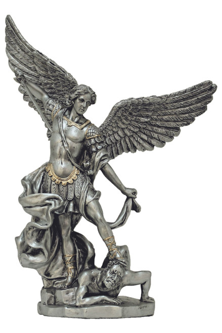 St. Michael Statue Pewter Style Finish Golden Highlights 8inches SR-76519-PE