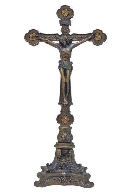 Standing Double Sided Crucifix Lightly Hand-Painted Cold Cast Bronze 12.5inch SR-77271