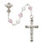 White and Pink Heart Bead First Communion Rosary with Rhodium Chalice C81RW
