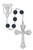 7mm Black Glass Rosary with Rhodium Crucifix R954RF