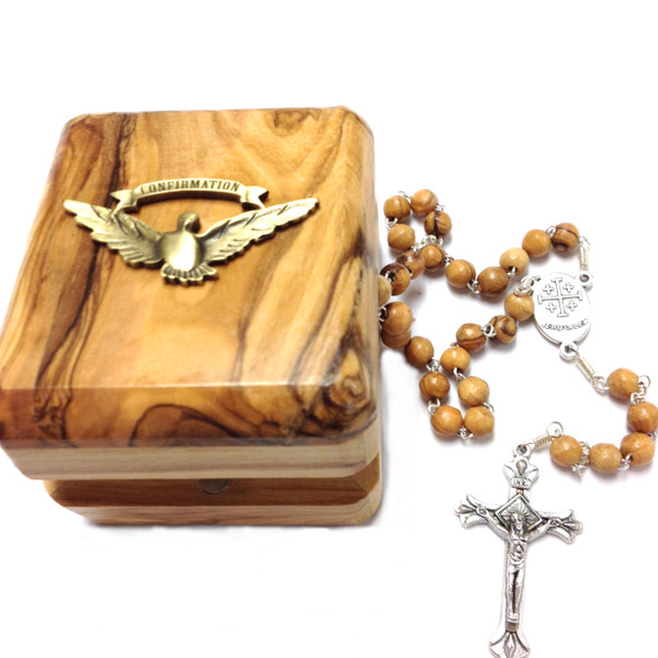 Confirmation Olive Wood Boxed Rosary