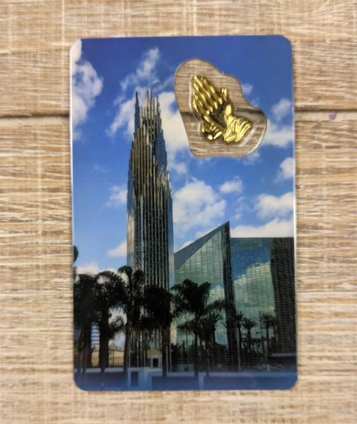 Christ Cathedral Serenity Prayer Prayer Card with Gold Prayer Hands