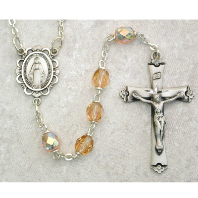 Rose (October) Birthstone Sterling Silver Rosary 875L-RSF