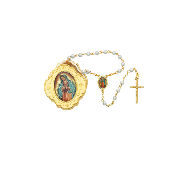 Blue Rosary and Gold Guadalupe Box 760-123