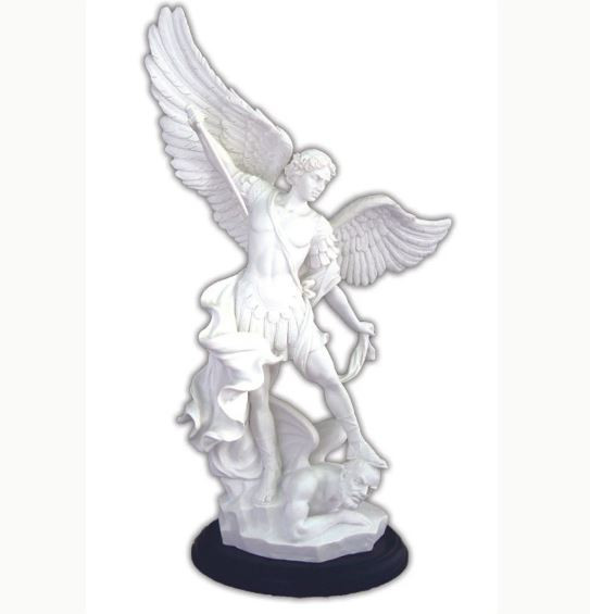 St. Michael in White on Black Wood Base