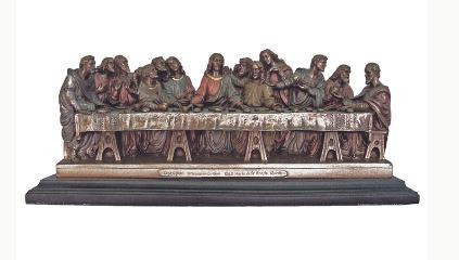 Last Supper Statue in Lightly Hand-Painted Cold Cast Bronze on Black Wood Base