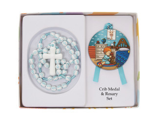 BOY'S CRIB MEDAL & ROSARY SET