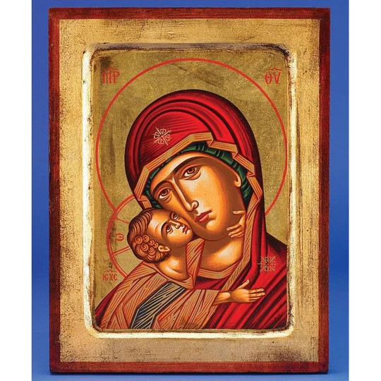 Glikofilousa (Sweet Kissing Madonna) Gold Leaf Hand Painted & Crafted in GREECE