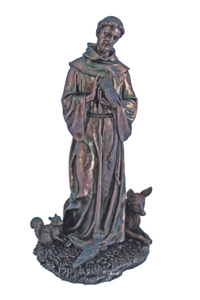 SR-75047 St. Francis with Animals in Lightly Hand-Painted Cold Cast Bronze