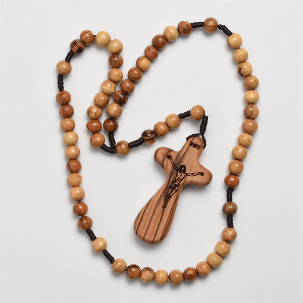 Olive Wood Light Brown Bead Rosary 75CFT