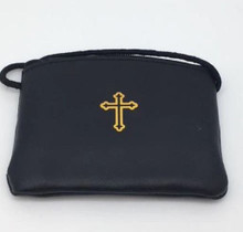 Medium Size Black Leather Burse with Gold Cross 25-370