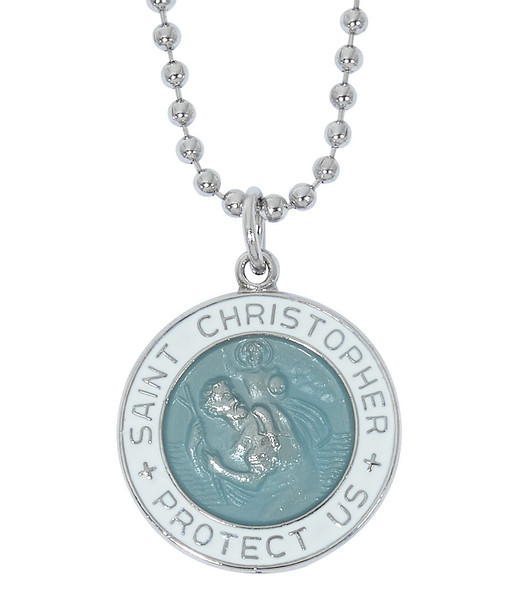 Saint Christopher Surfer Medal Blue and White Enamel RC798