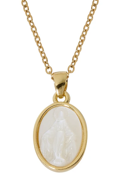 Gold Plated Mother of Pearl Miraculous Pendant 16-18" H780