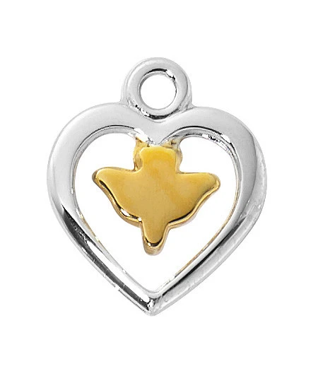 Sterling Silver Two-Tone Heart with Dove on 16-18" Chain L9296