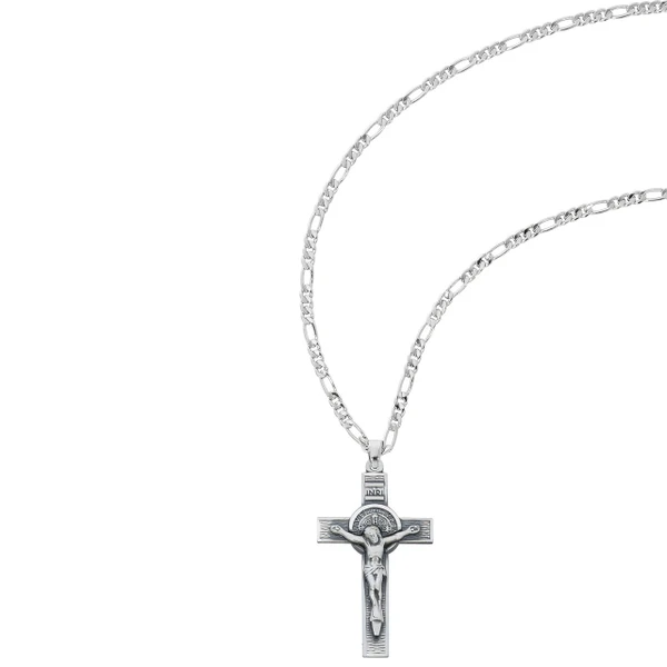 Sterling Silver St. Benedict Crucifix on 24" Figaro Chain L9078FG