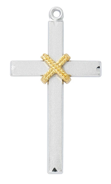 Sterling Silver Two-Tone Rope Cross on 24" Chain L9233