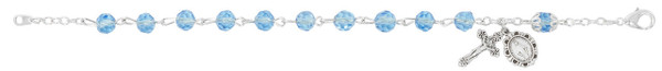 Sterling Silver Light Blue Crystal Rosary Bracelet 7 1/2" BR333