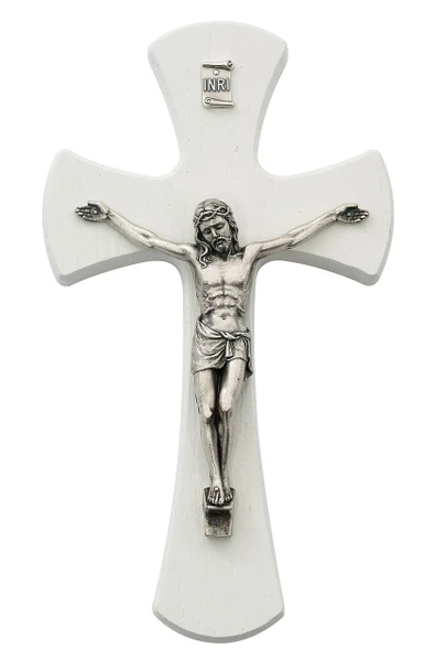 7" White Wall Crucifix with Silver Plated Corpus 79-78