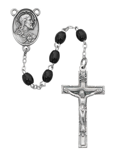 7x8mm Black Wood Rosary with Pewter Crucifix 942DF