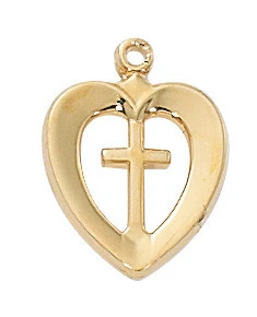 Gold over Sterling Silver Heart Cross on 16-18" Chain J419