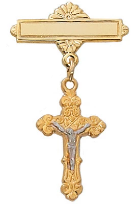 Gold over Sterling Silver Crucifix Baby Pin 429J
