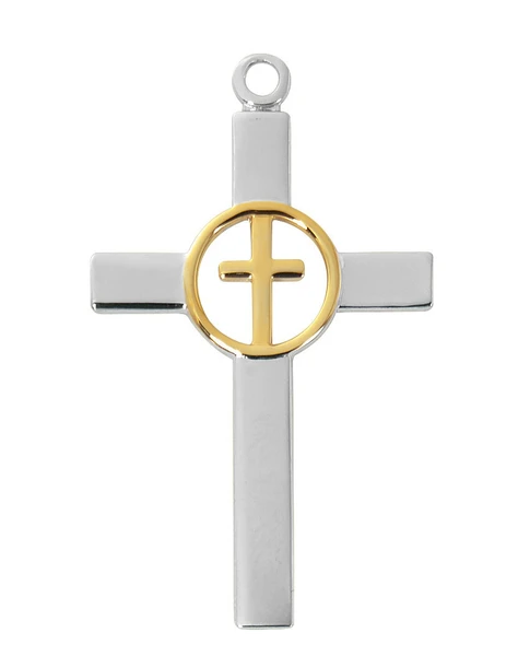 Sterling Silver Two-Tone Cross in Cross Pendant with Chain L9301