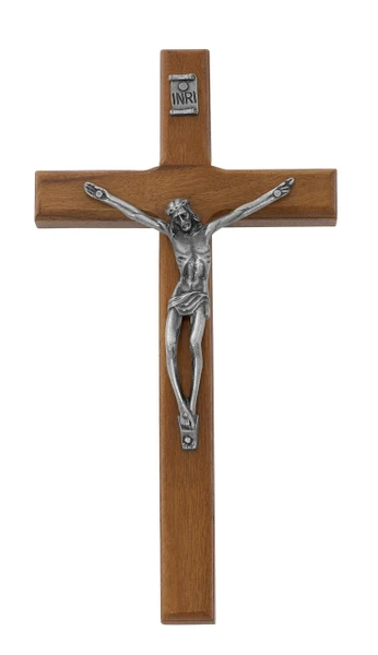7.5" Walnut Wall Crucifix with Antique Silver Corpus 82-18