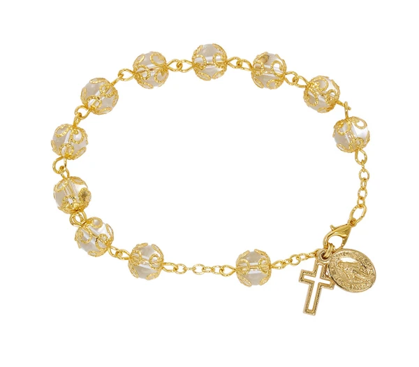 Double Capped Gold Tone Crystal Bracelet BR384
