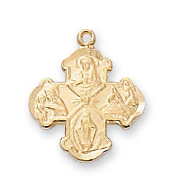 Gold over Sterling Silver 4-Way Medal on 16-18" Chain J28