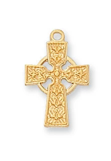 Gold over Sterling Silver Celtic Baby Cross on 13" Chain J8023B