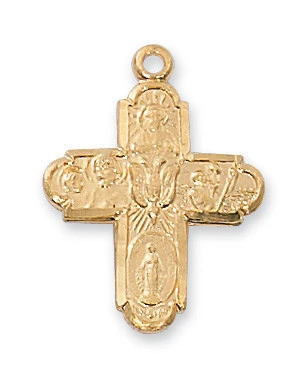 Gold over Sterling Silver 4-Way Medal on 16-18" Chain J2210S