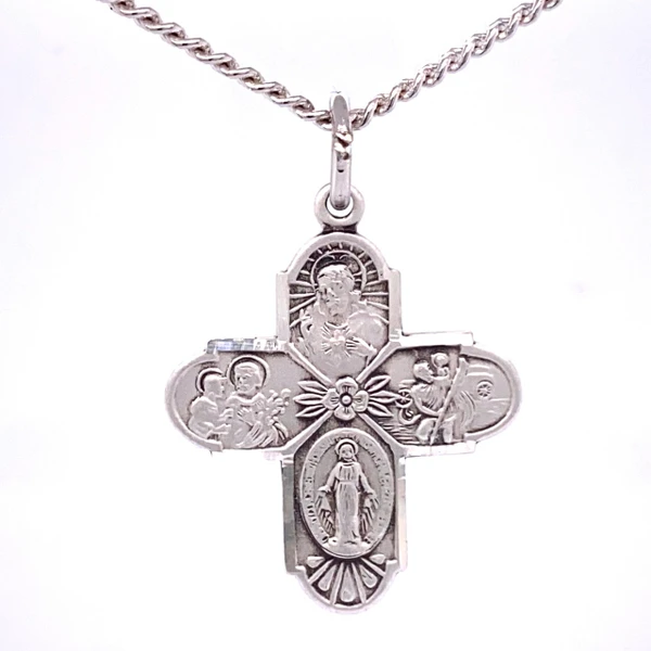 Sterling Silver 4-Way Medal on 20" Stainless Steel Chain L2210-4
