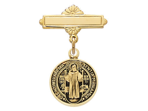 St. Benedict Gold over Sterling Silver Baby Pin 440J
